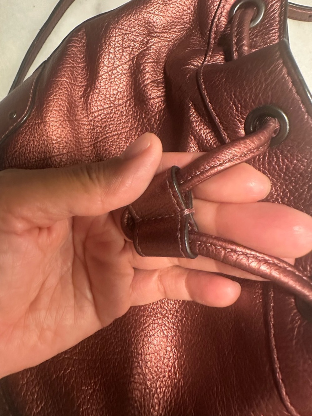 Coach Metallic Red Small Leather Drawstring Bucket Shoulder Crossbody Bag - Picture 15 of 15